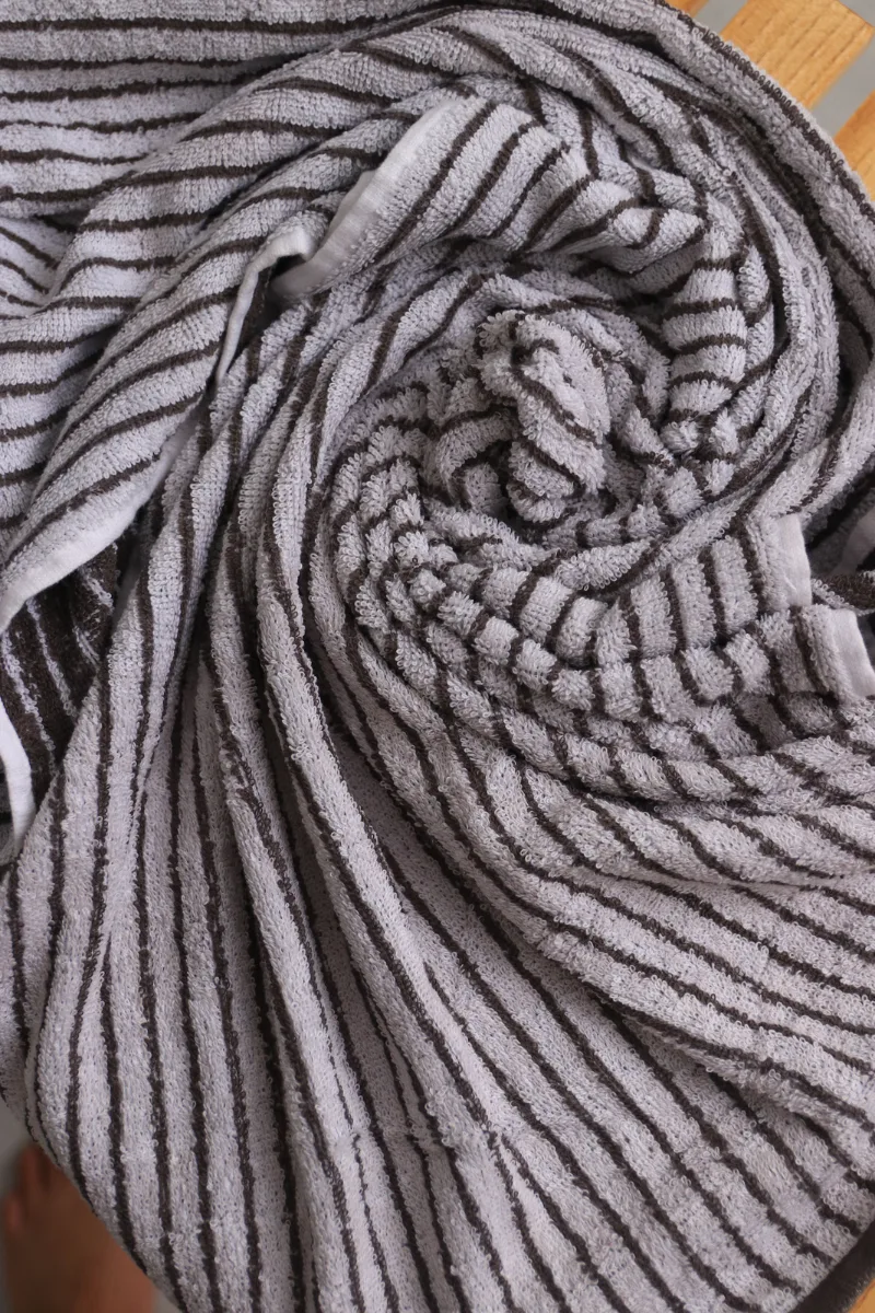 Luxury Cotton Stripe Towel Set – Pack of 2 (Grey & Brown) - Image 3