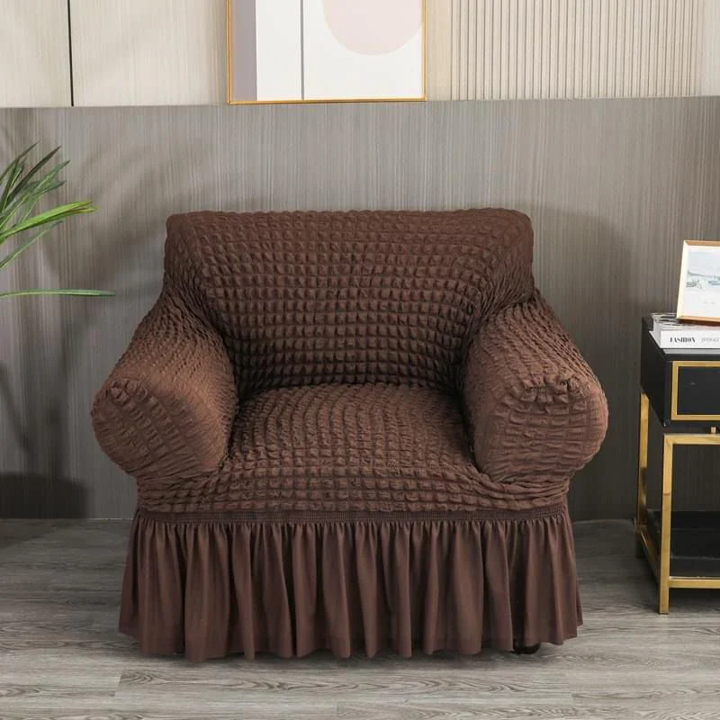 RUFFELED SUR SUCKER TURKISH SOFA COVER - Brown - Image 5