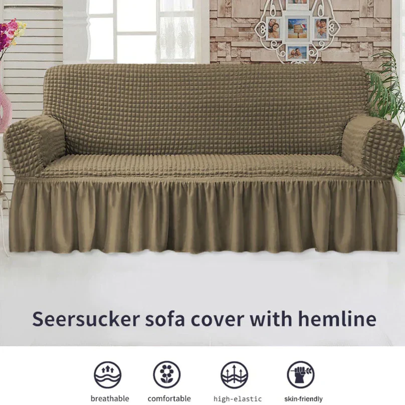 RUFFELED SUR SUCKER TURKISH SOFA COVER - Mouse Color - Image 4