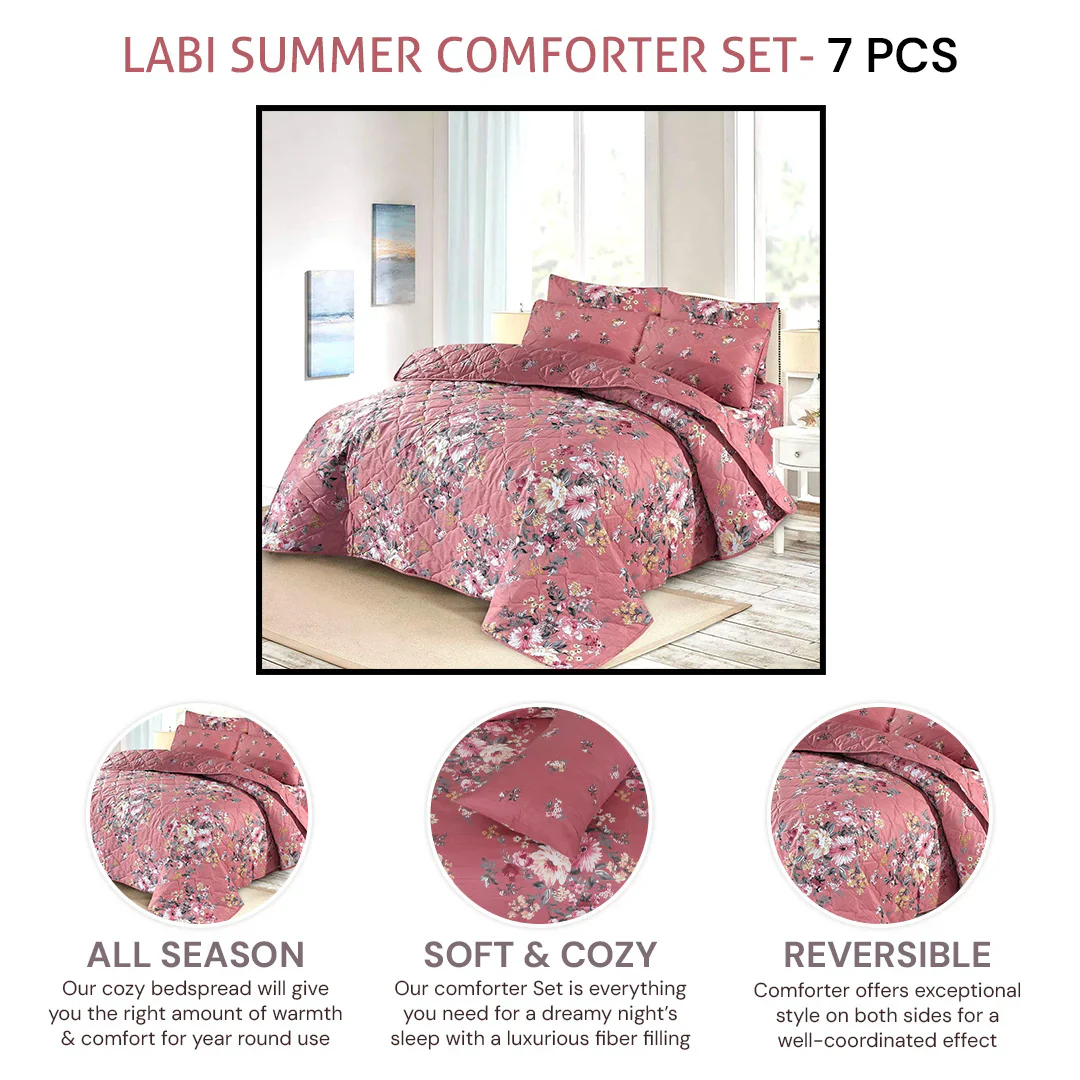 SIGNATURE PINK COTTON COMFORTER SET-7PCS - Image 2