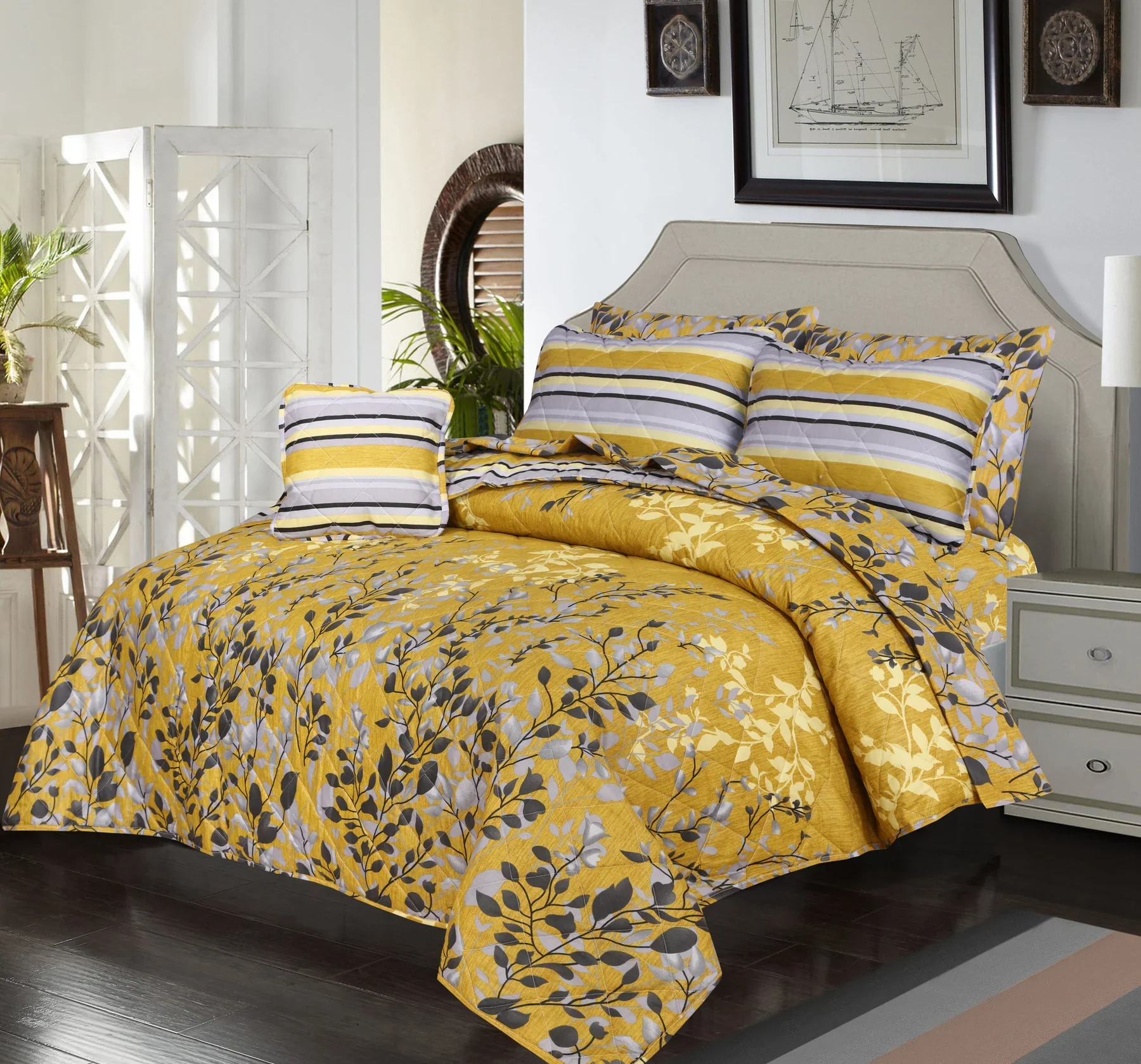 SIGNATURE YELLOW LEAF COTTON COMFORTER SET-7PCS - Image 3