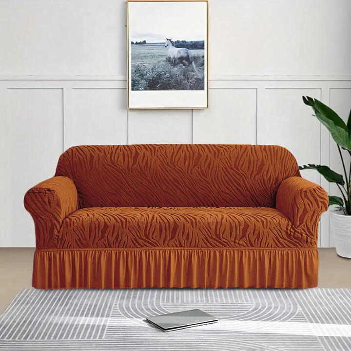 Zebra Velvet Turkish Sofa Cover - Copper Brown - Image 3