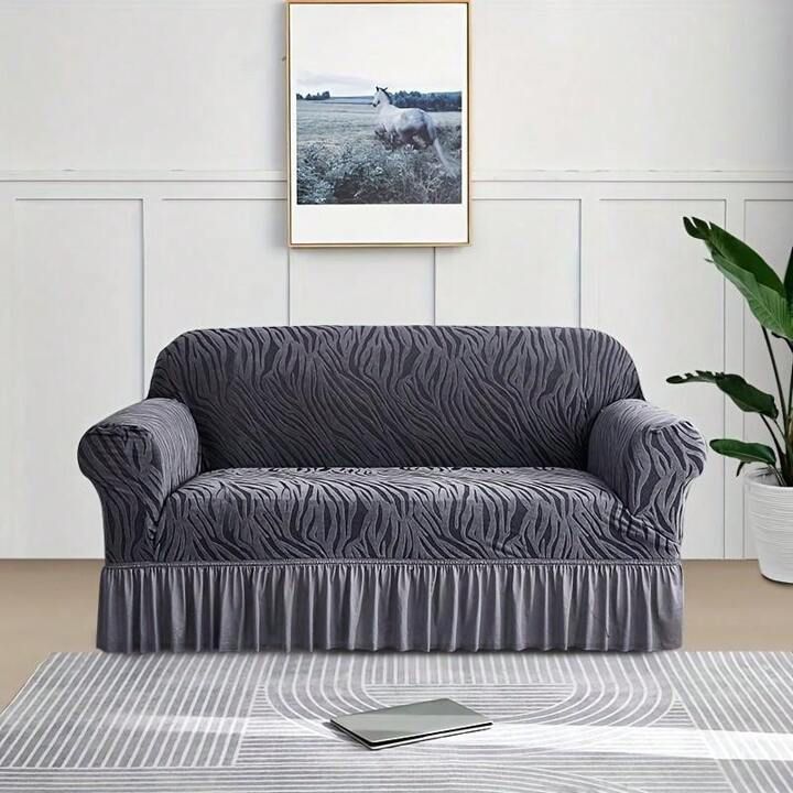 Zebra Velvet Turkish Sofa Cover - Grey - Image 3